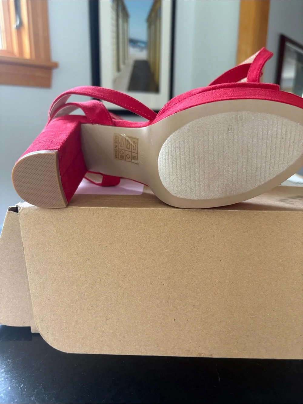 Journee Collection Red Suede Platform Block Heel Sandals